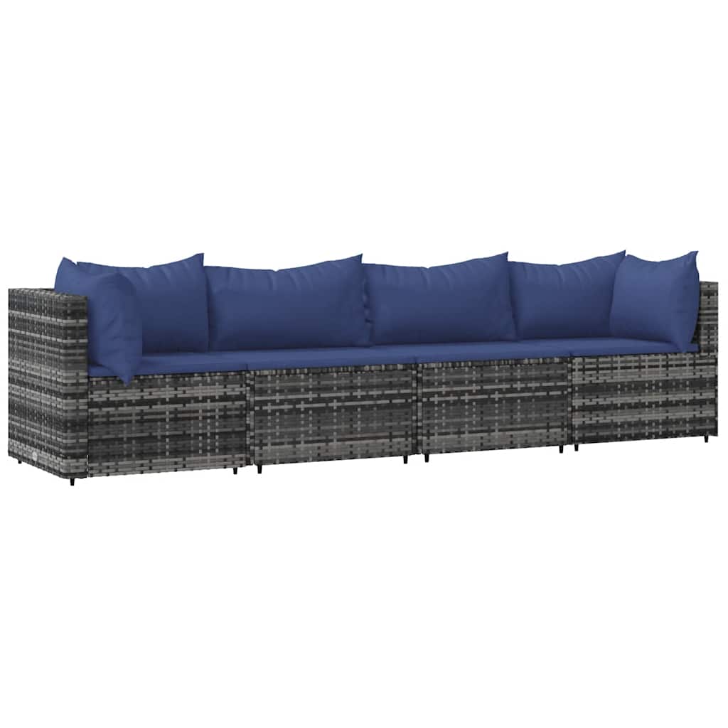 vidaXL Salon de jardin 4 pcs avec coussins Gris Résine tressée