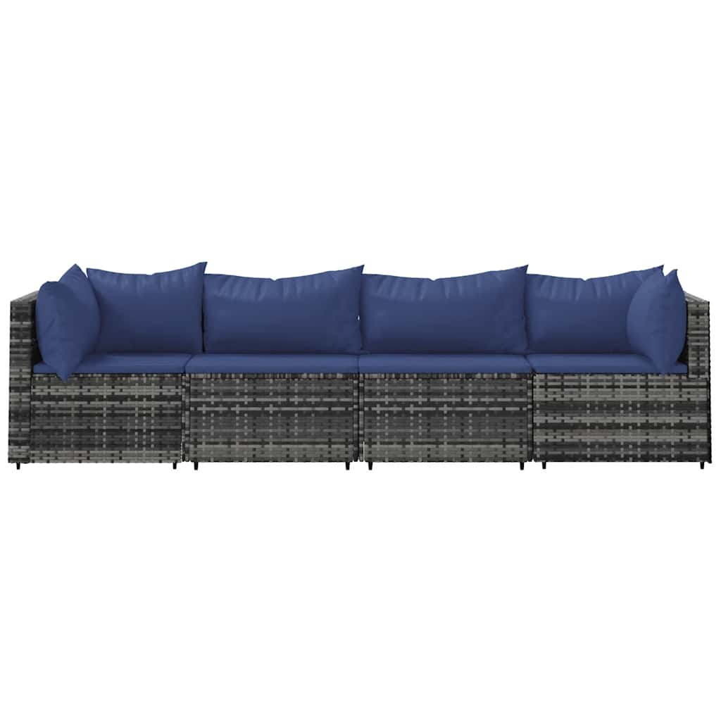 vidaXL Salon de jardin 4 pcs avec coussins Gris Résine tressée