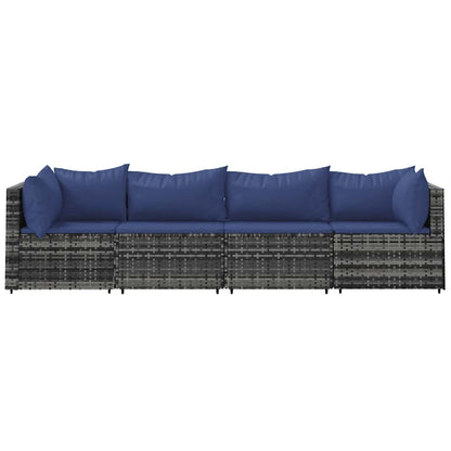 vidaXL Salon de jardin 4 pcs avec coussins Gris Résine tressée