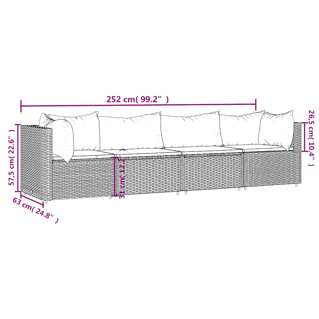 vidaXL Salon de jardin 4 pcs avec coussins Gris Résine tressée