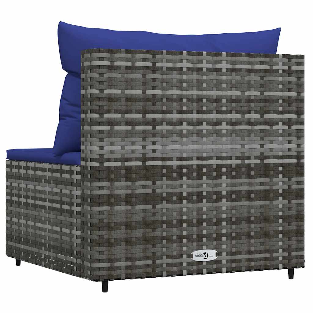 vidaXL Canapé central de jardin avec coussins gris en résine tressée