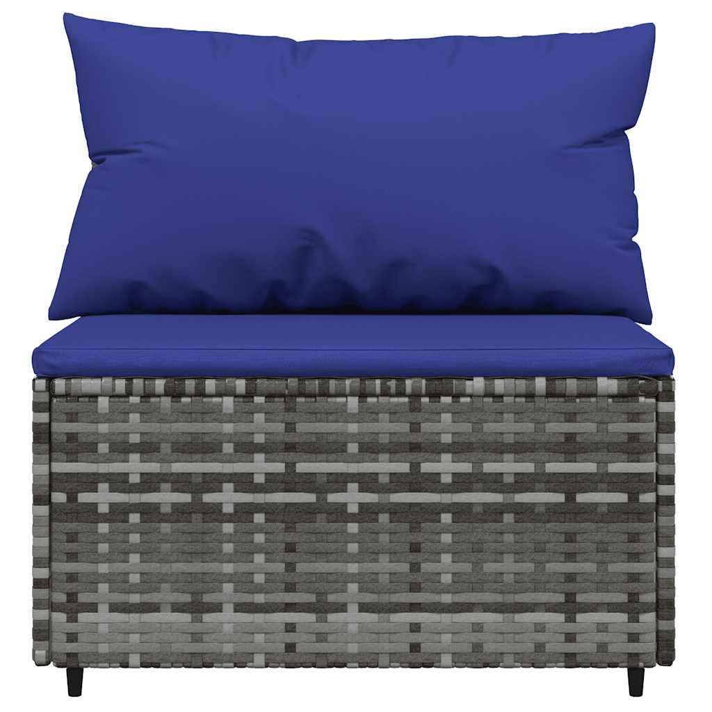 vidaXL Garten-Mittelsofas mit Kissen 2 Stk. Grau Poly Rattan