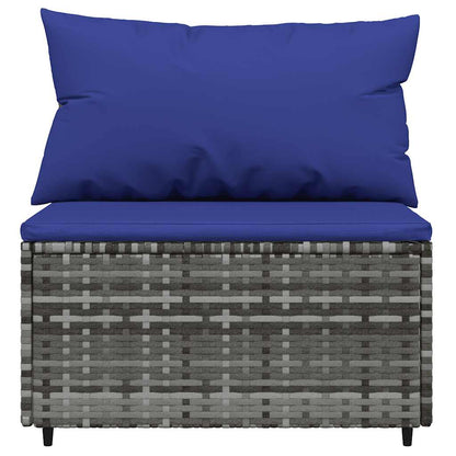 vidaXL Garten-Mittelsofas mit Kissen 2 Stk. Grau Poly Rattan