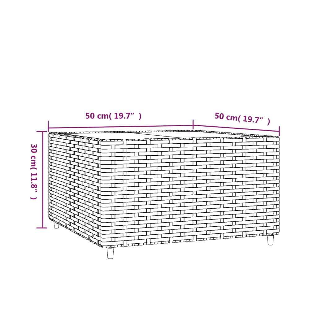 vidaXL Garten-Couchtisch Quadratisch Grau 50x50x30 cm Poly Rattan