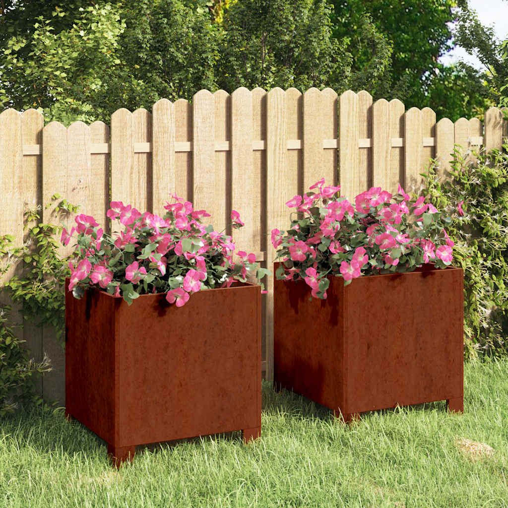 vidaXL Jardinières avec pieds 2 pcs Rouille 30x30x30 cm Acier Corten