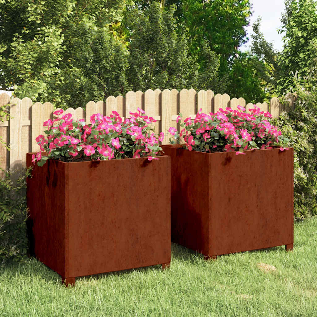 vidaXL Jardinières sur pieds 2 pcs Rouille 50x50x50 cm Acier Corten