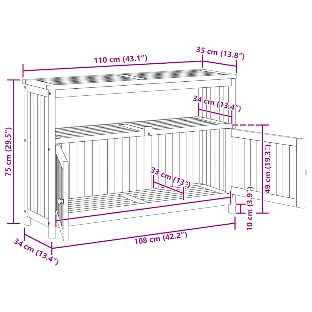 vidaXL Garten-Konsolentisch 110x35x75 cm Massivholz Akazie