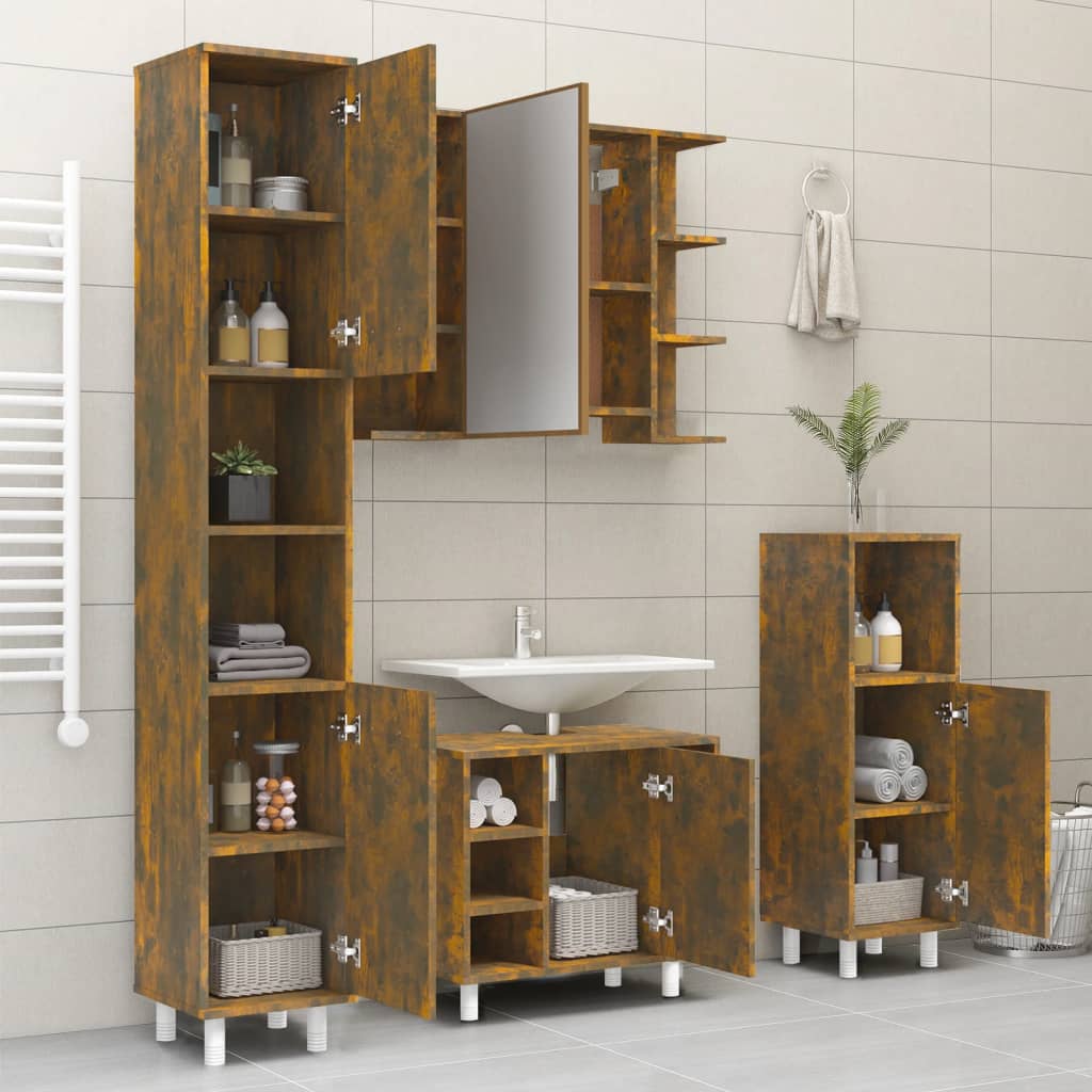 vidaXL Badschrank Räuchereiche 30x30x179 cm Holzwerkstoff