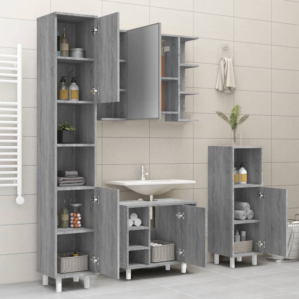 vidaXL Badschrank Grau Sonoma 30x30x179 cm Holzwerkstoff