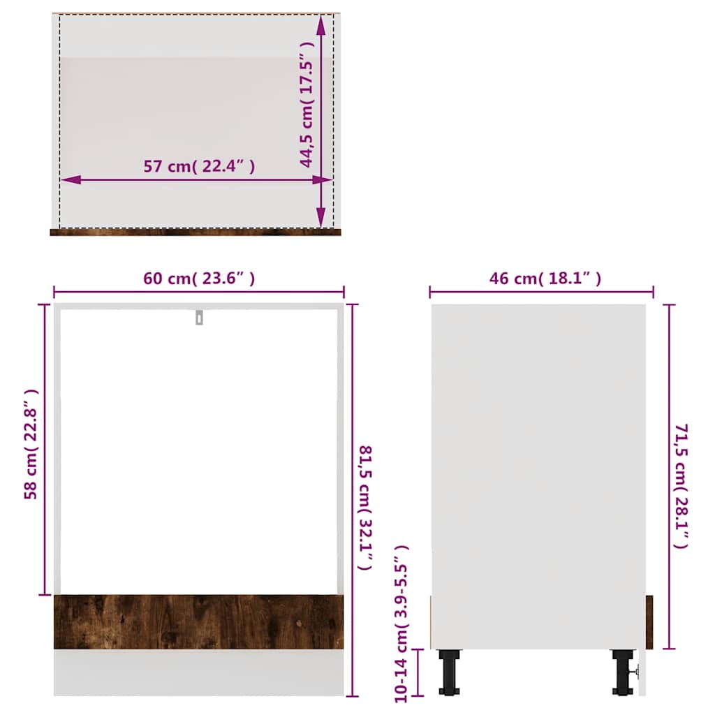 Herdumbauschrank Lyon Räuchereiche 60x46x81,5 cm Holzwerkstoff