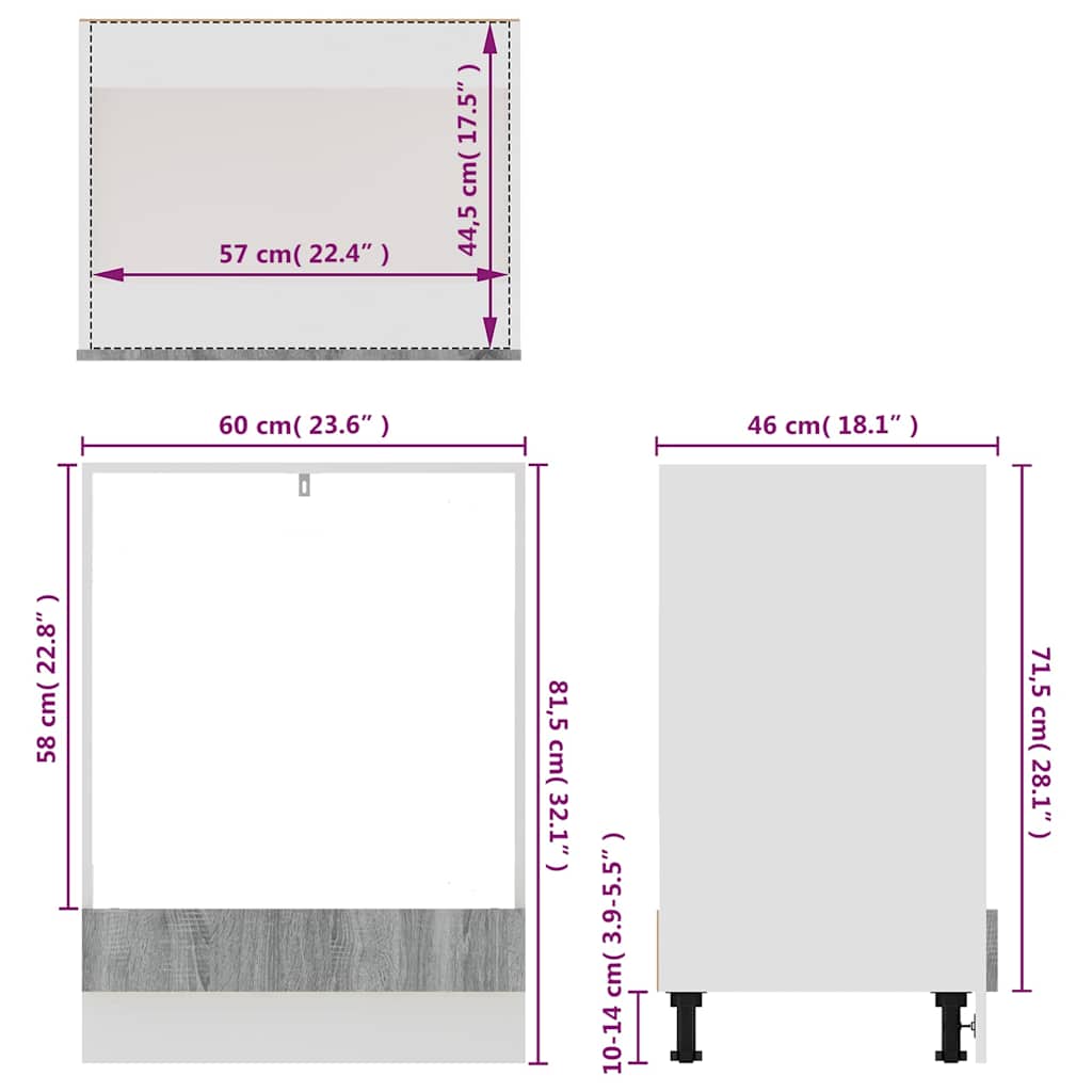 vidaXL Herdumbauschrank Lyon Grau Sonoma 60x46x81,5 cm Holzwerkstoff