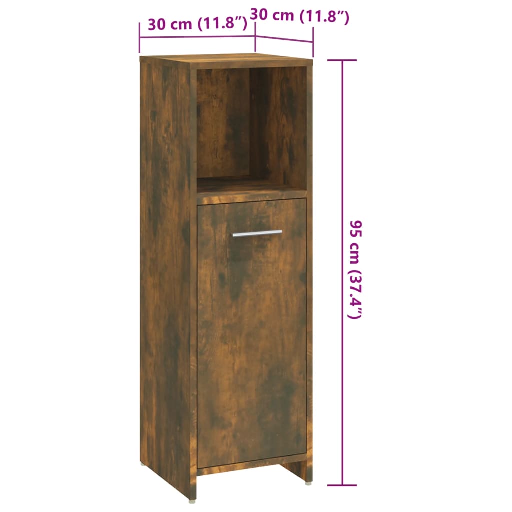 vidaXL Badschrank Räuchereiche 30x30x95 cm Holzwerkstoff