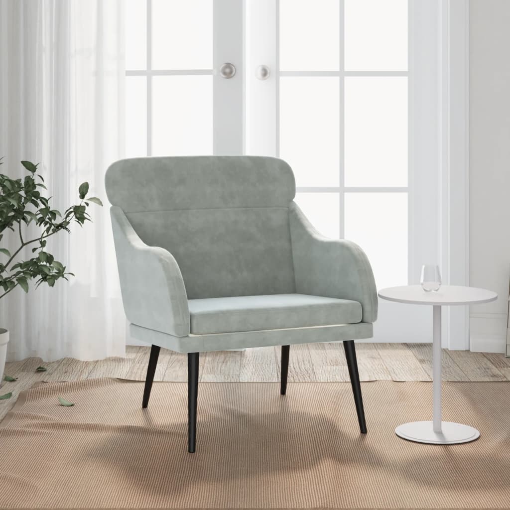 vidaXL Fauteuil Gris Clair 63x76x80 cm Velours