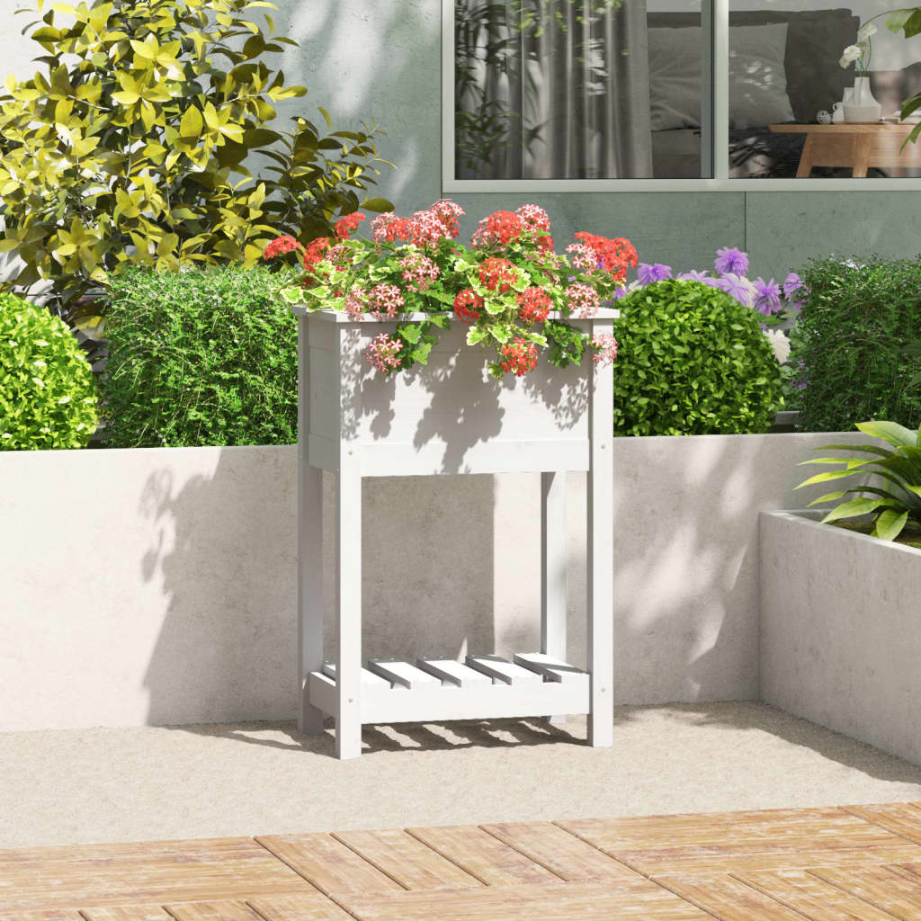 vidaXL Jardinière avec étagère Blanc 54x34,5x81 cm Pin massif