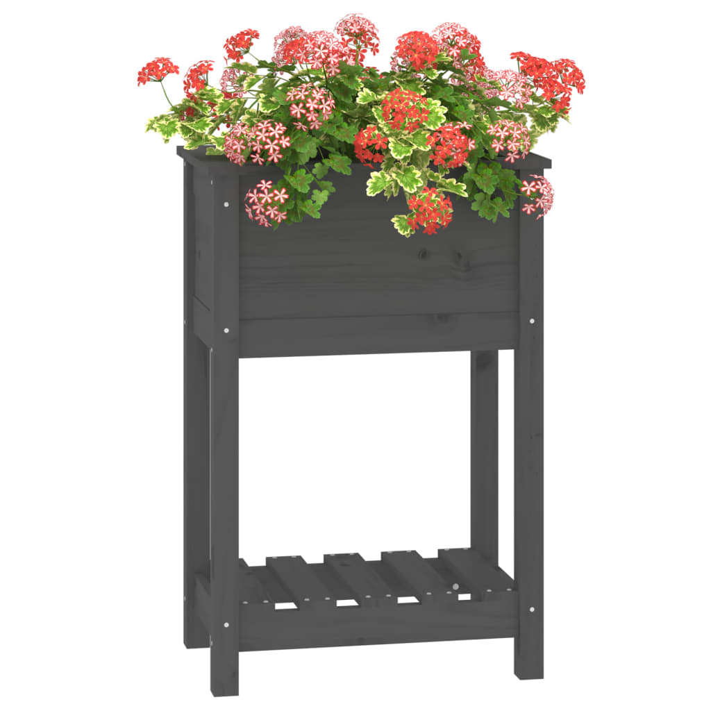 vidaXL Jardinière avec étagère Gris 54x34,5x81 cm Bois de pin massif