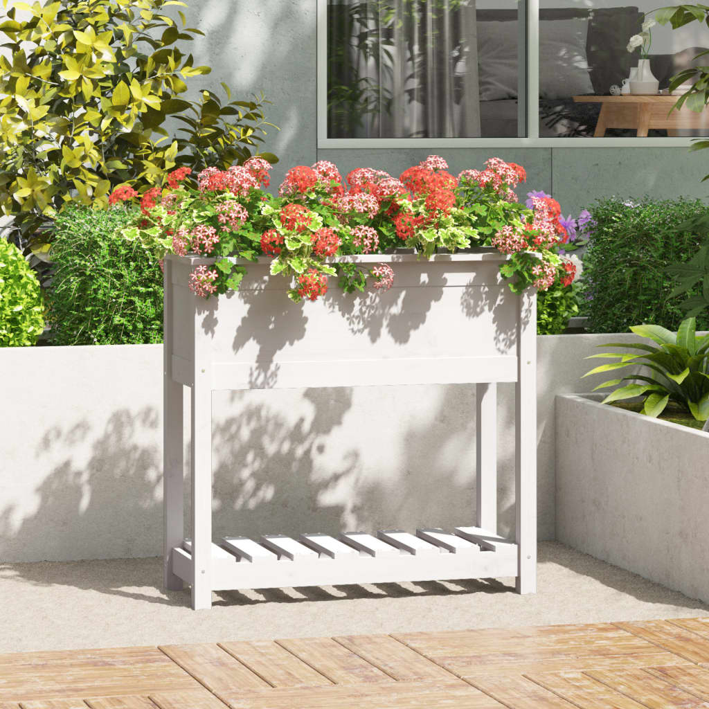 vidaXL Jardinière avec étagère Blanc 82,5x34,5x81 cm Bois de pin massif