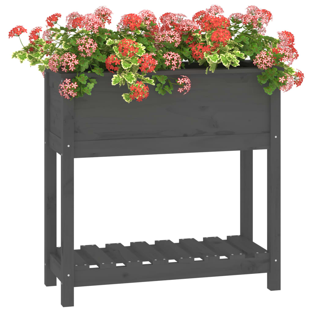 Jardinière vidaXL avec étagère Gris 82,5x34,5x81 cm Bois de pin massif