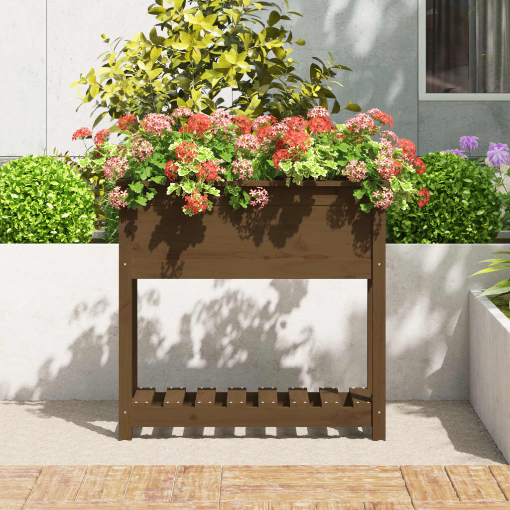 vidaXL Jardinière avec étagère Marron miel 82,5x34,5x81 cm Bois de pin