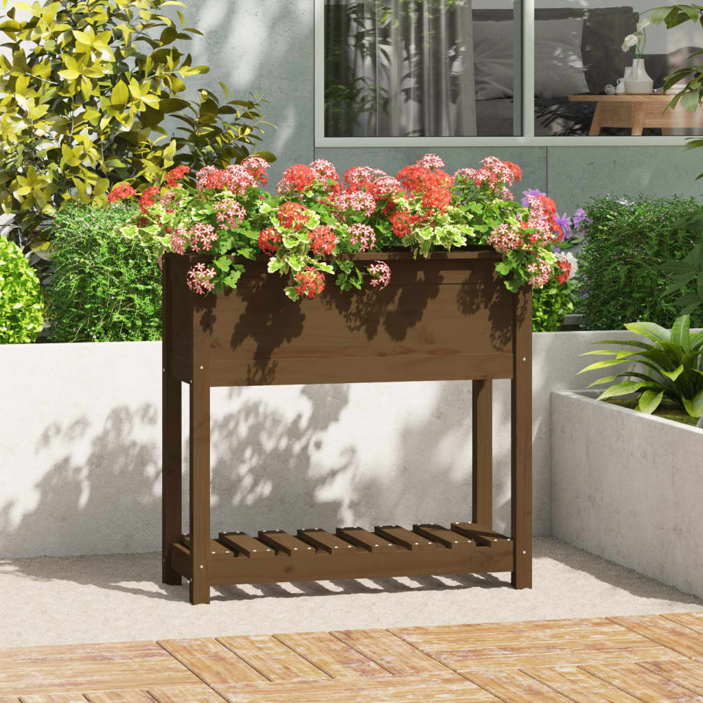 vidaXL Jardinière avec étagère Marron miel 82,5x34,5x81 cm Bois de pin