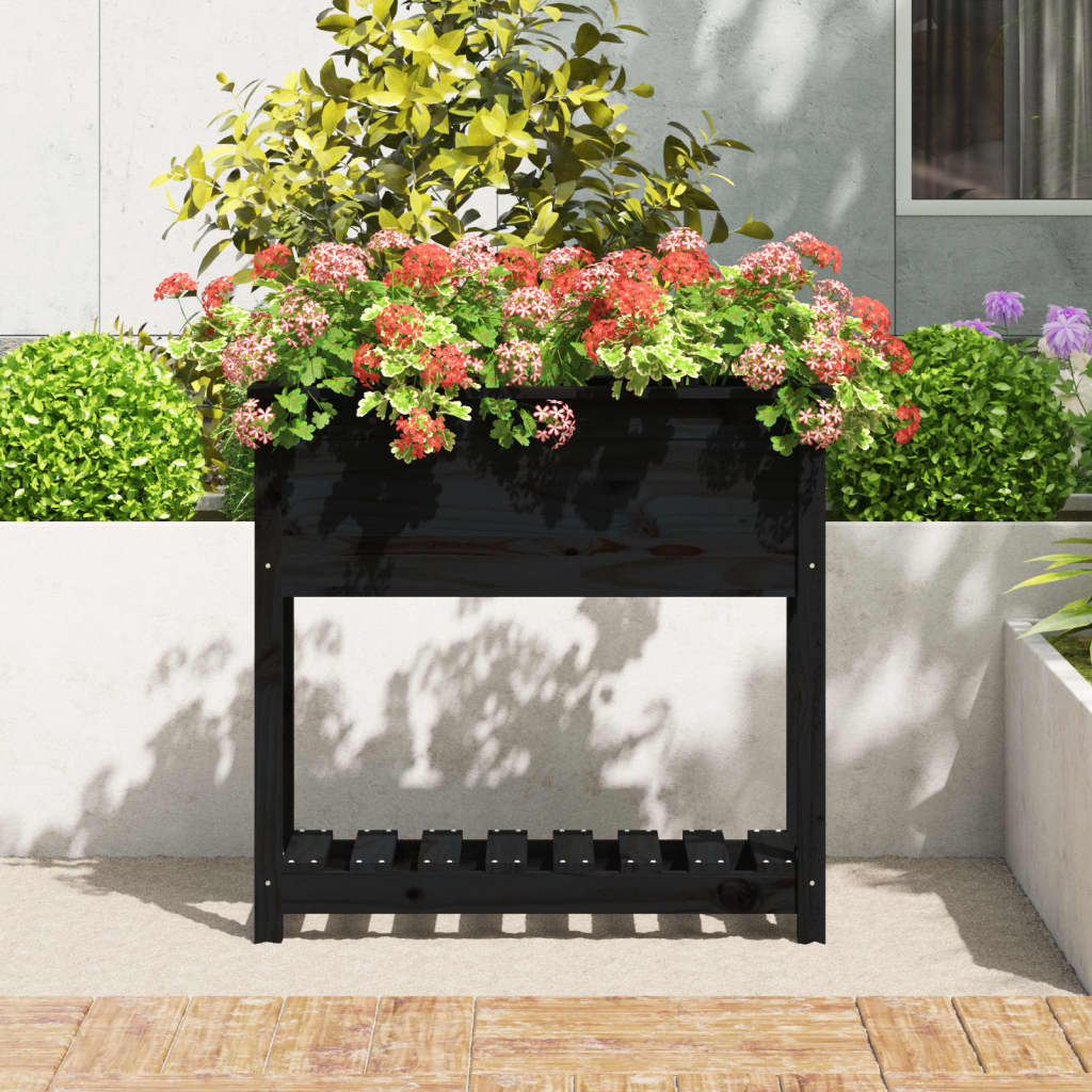 vidaXL Jardinière avec étagère Noir 82,5x34,5x81 cm Bois de pin massif