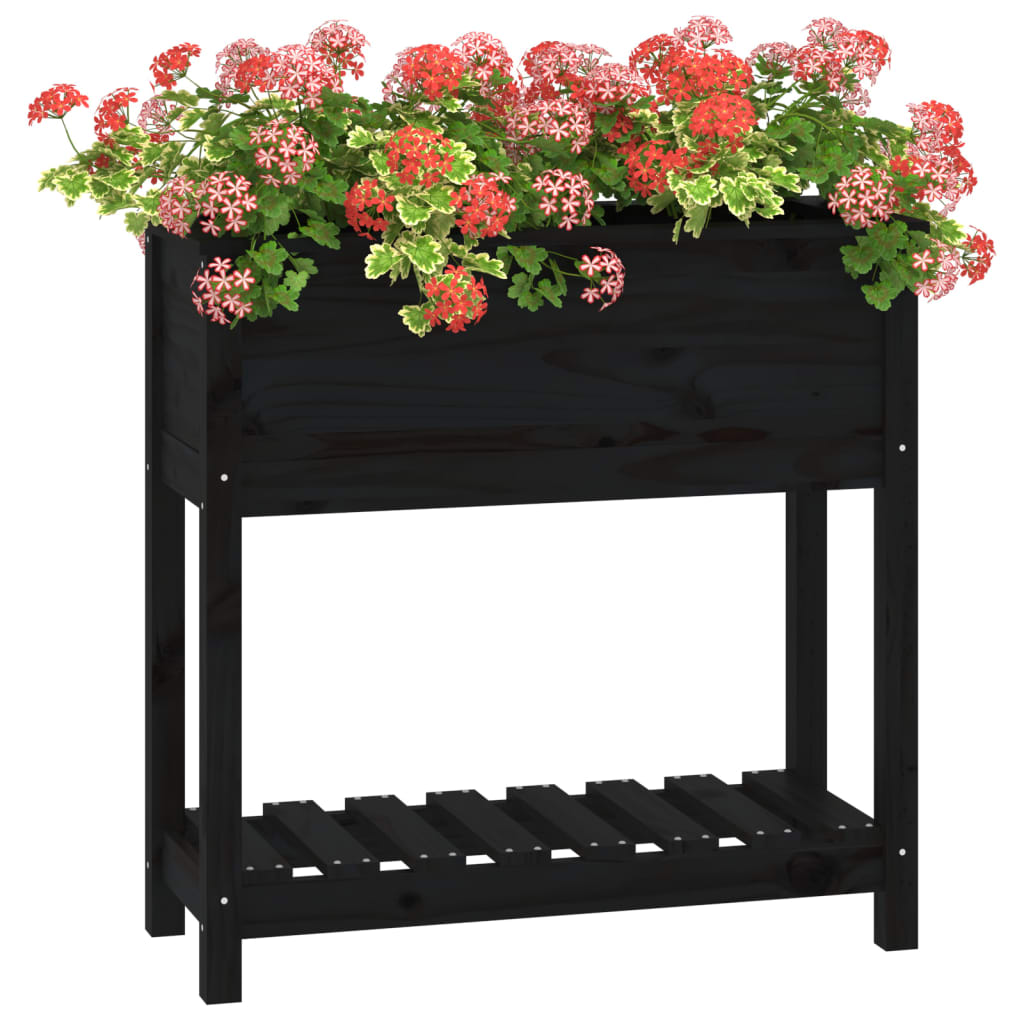 vidaXL Jardinière avec étagère Noir 82,5x34,5x81 cm Bois de pin massif