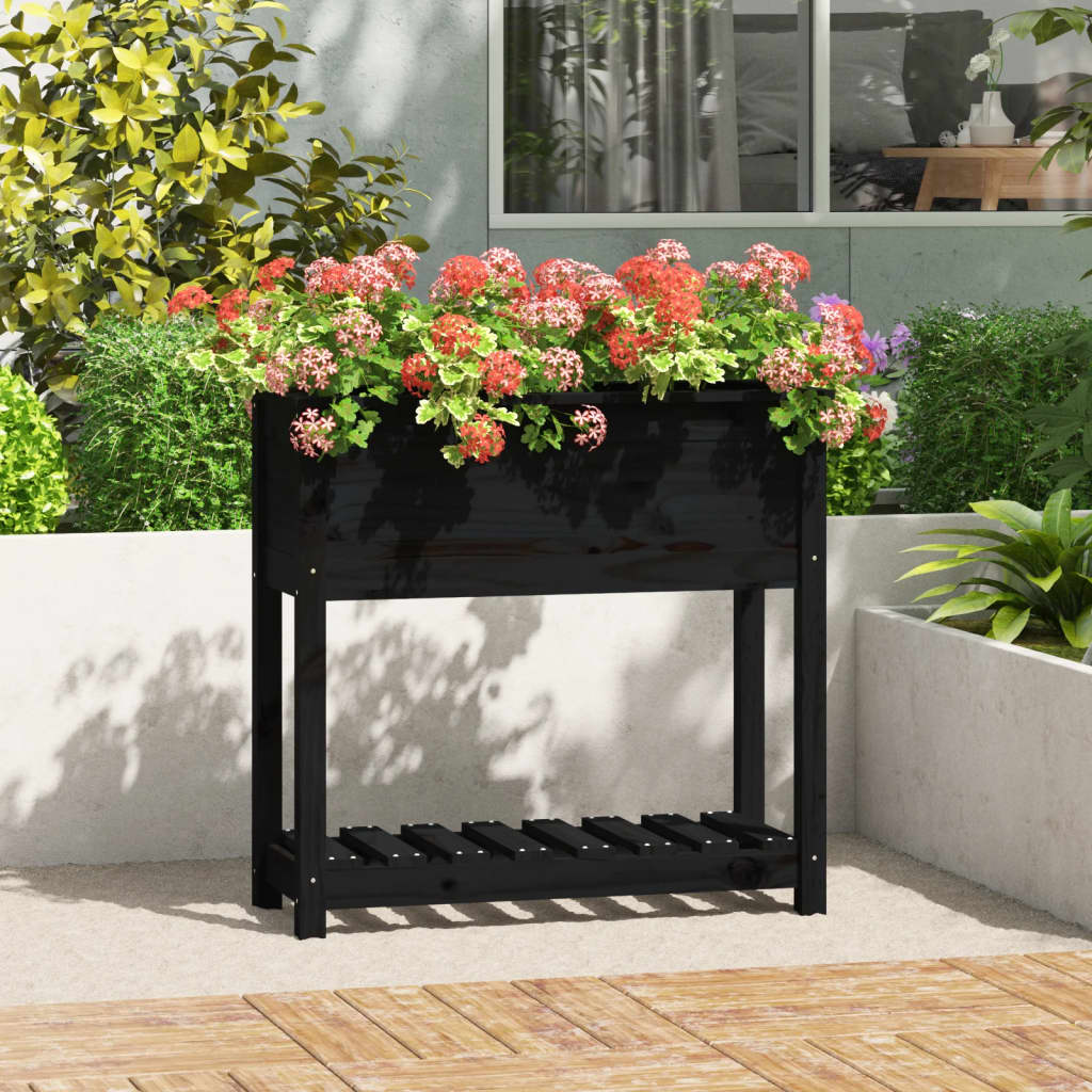vidaXL Jardinière avec étagère Noir 82,5x34,5x81 cm Bois de pin massif