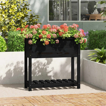 vidaXL Jardinière avec étagère Noir 82,5x34,5x81 cm Bois de pin massif
