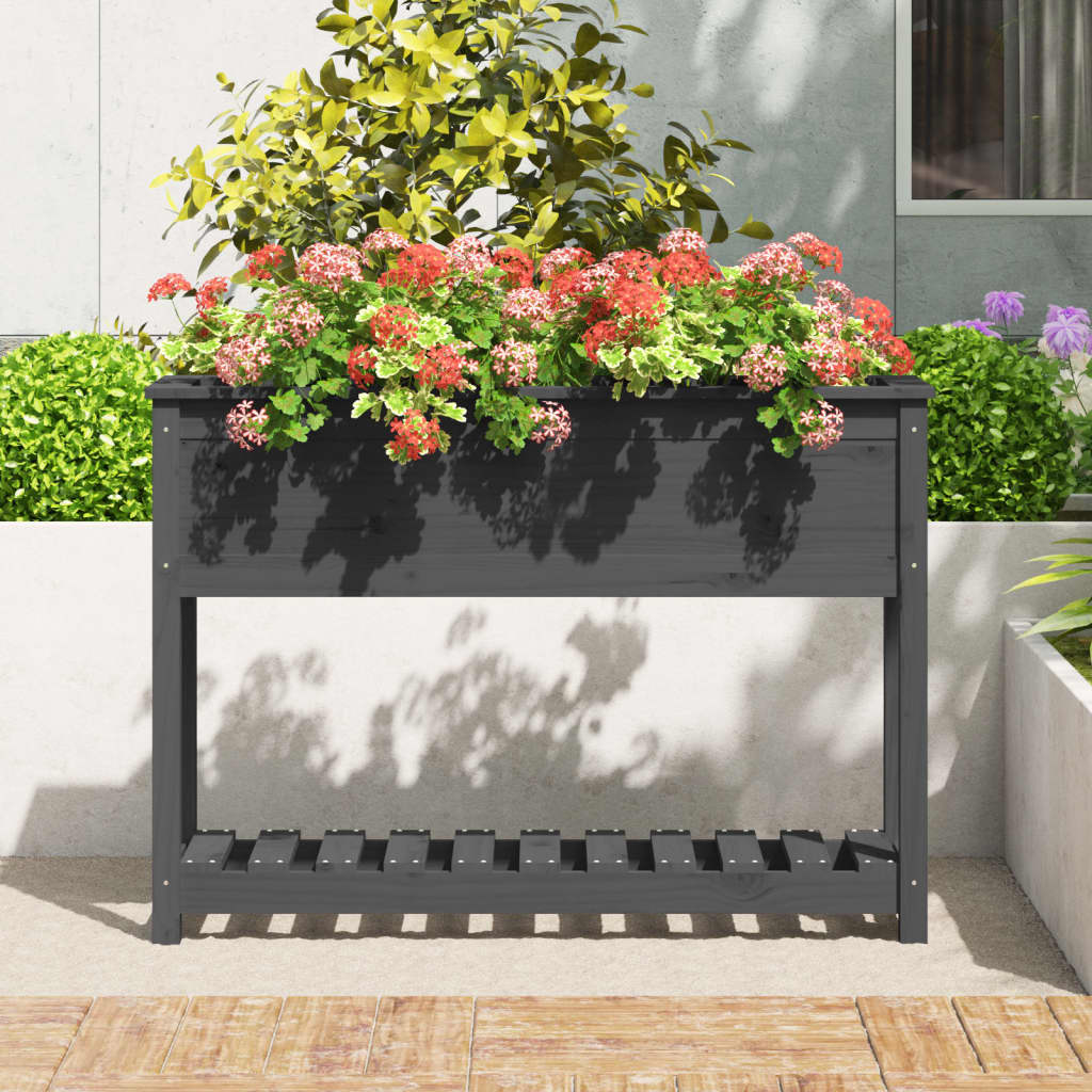 vidaXL Jardinière avec étagère Gris 111,5x34,5x81 cm Bois de pin massif