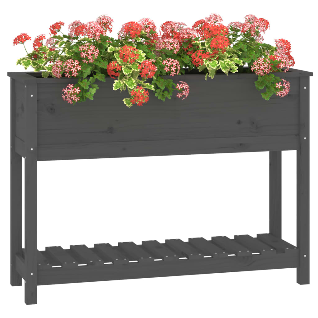vidaXL Jardinière avec étagère Gris 111,5x34,5x81 cm Bois de pin massif