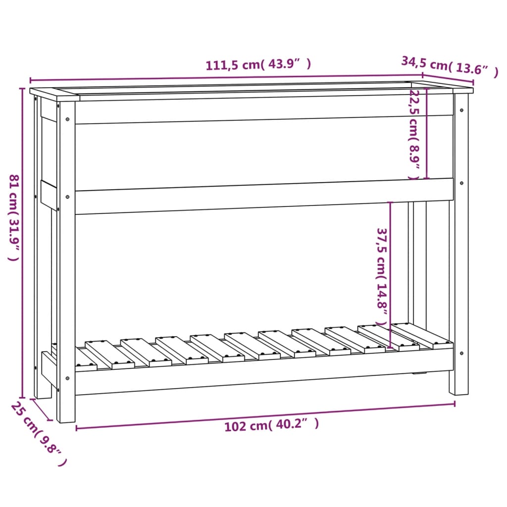 vidaXL Jardinière avec étagère Gris 111,5x34,5x81 cm Bois de pin massif