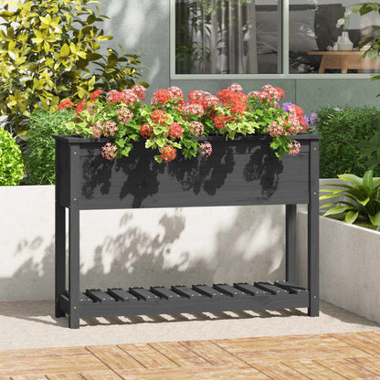 vidaXL Jardinière avec étagère Gris 111,5x34,5x81 cm Bois de pin massif