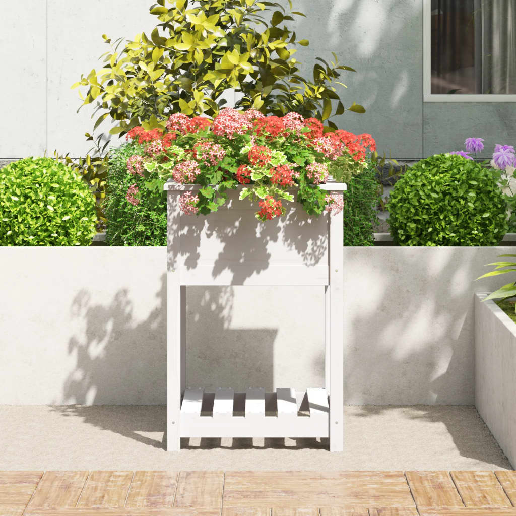 vidaXL Jardinière avec étagère Blanc 54x54x81 cm Pin massif