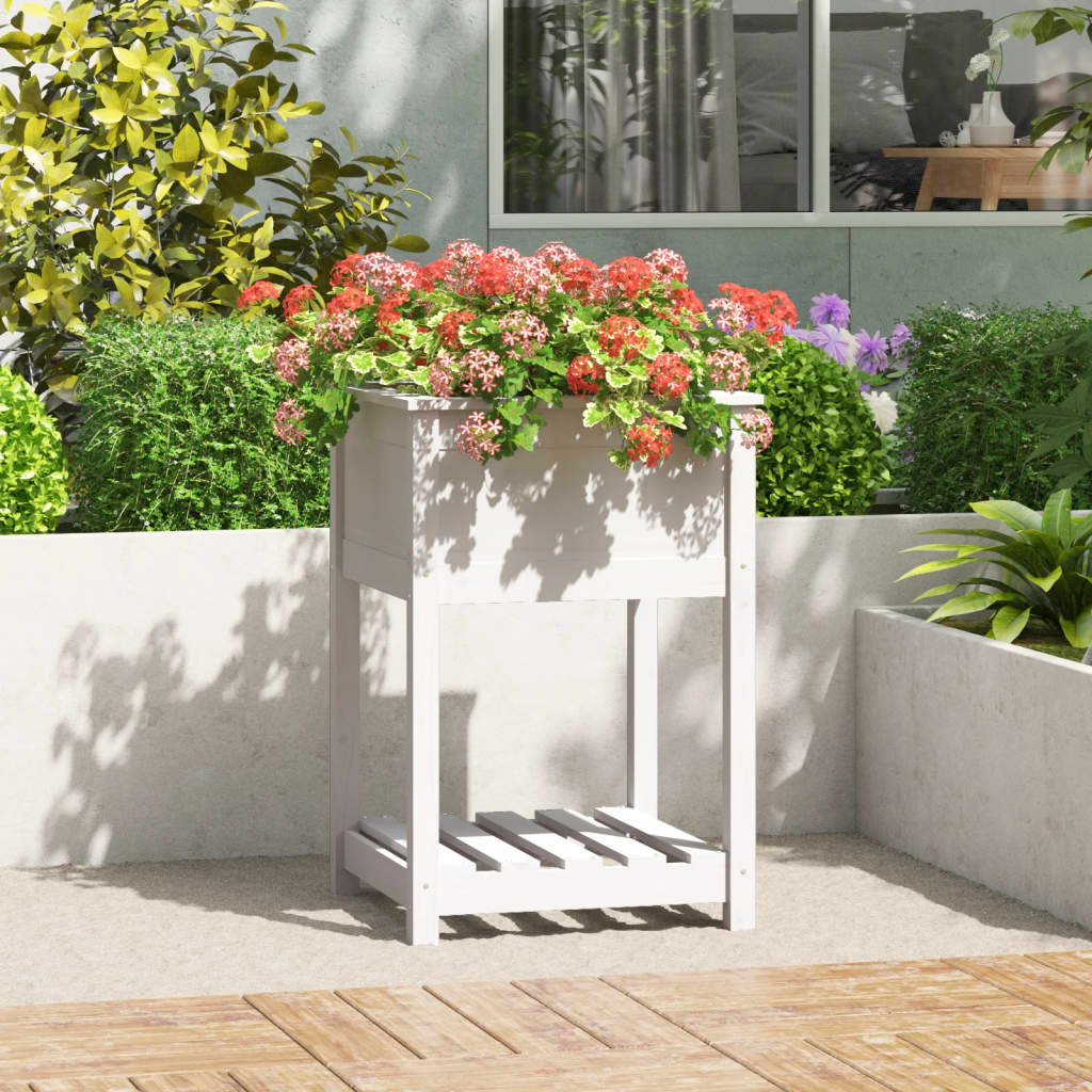 vidaXL Jardinière avec étagère Blanc 54x54x81 cm Pin massif