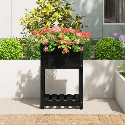 vidaXL Jardinière avec étagère Noir 54x54x81 cm Pin massif