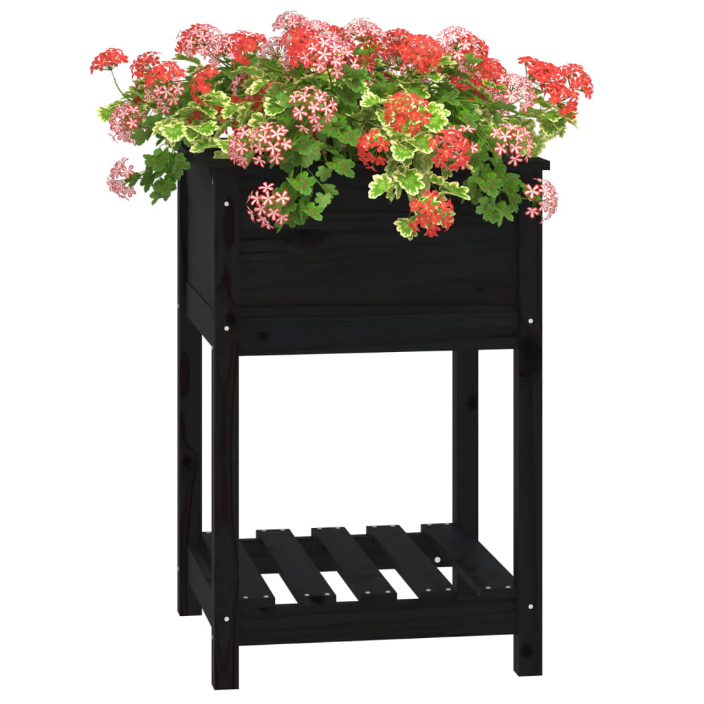 vidaXL Jardinière avec étagère Noir 54x54x81 cm Pin massif