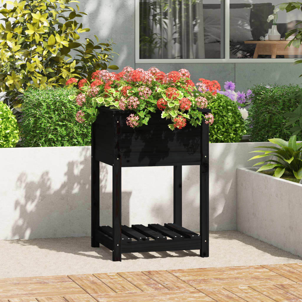 vidaXL Jardinière avec étagère Noir 54x54x81 cm Pin massif