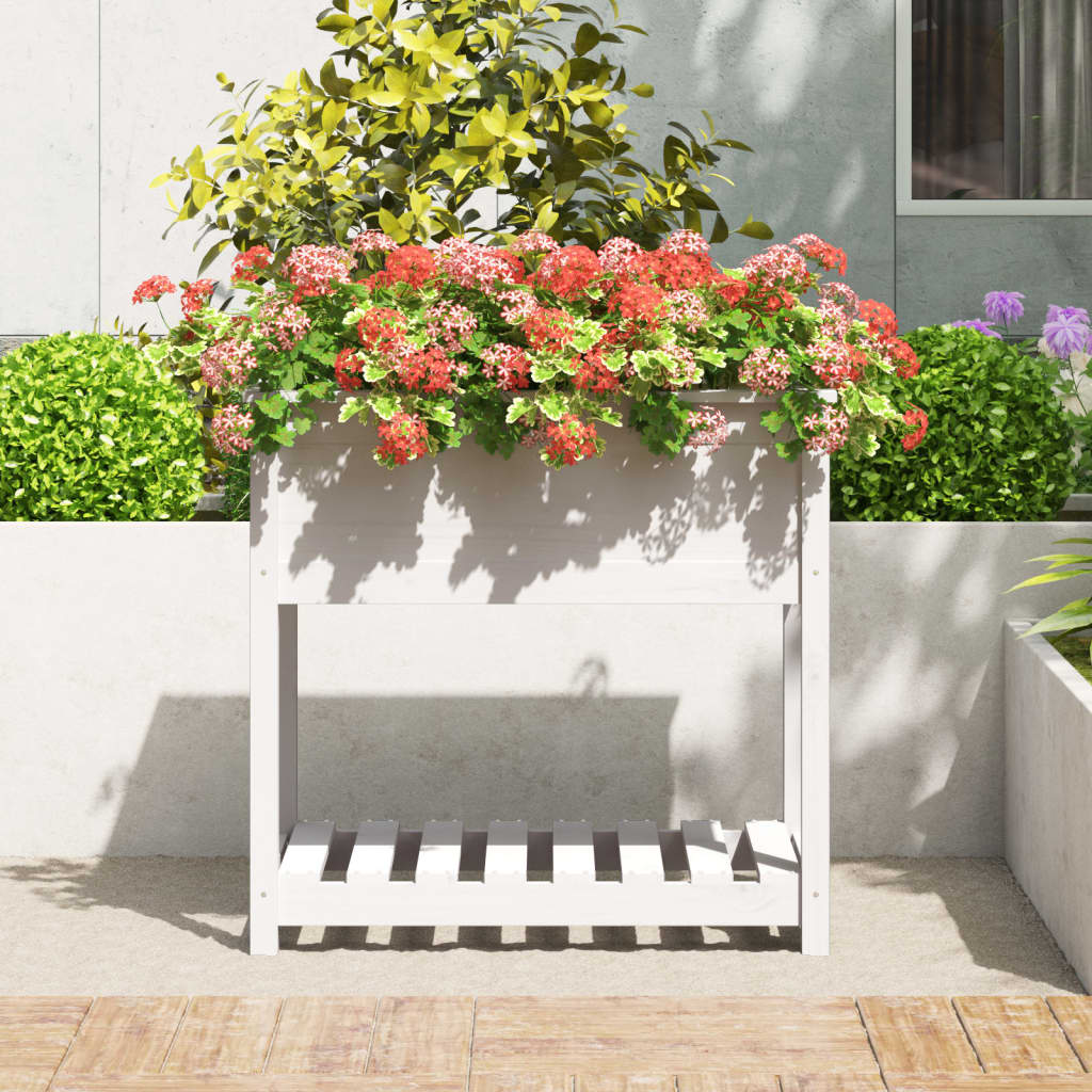 vidaXL Jardinière avec étagère Blanc 82,5x54x81 cm Bois de pin massif