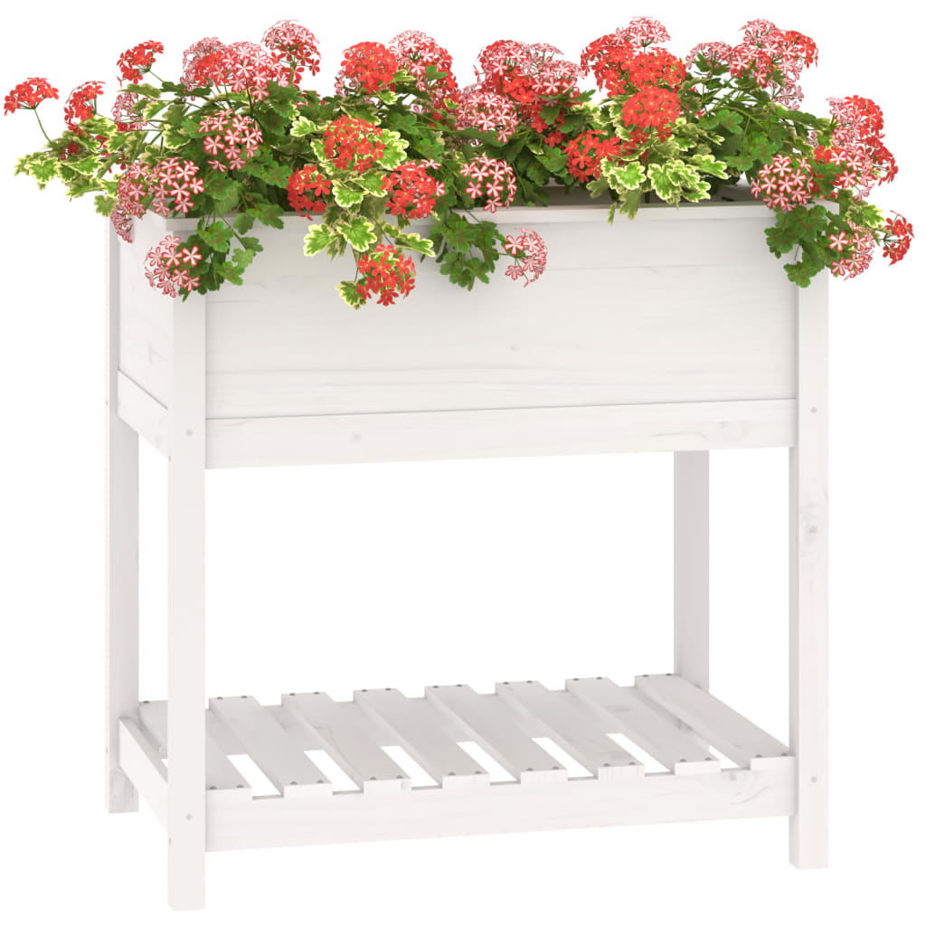 vidaXL Jardinière avec étagère Blanc 82,5x54x81 cm Bois de pin massif