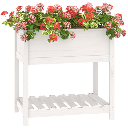 vidaXL Jardinière avec étagère Blanc 82,5x54x81 cm Bois de pin massif