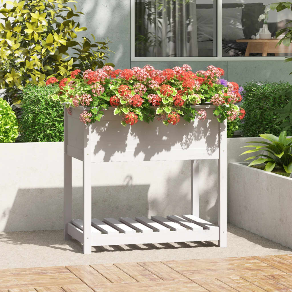 vidaXL Jardinière avec étagère Blanc 82,5x54x81 cm Bois de pin massif
