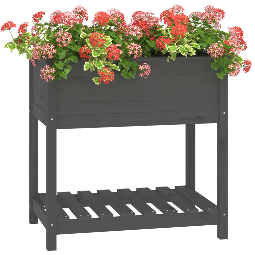 vidaXL Jardinière avec étagère Gris 82,5x54x81 cm Bois de pin massif