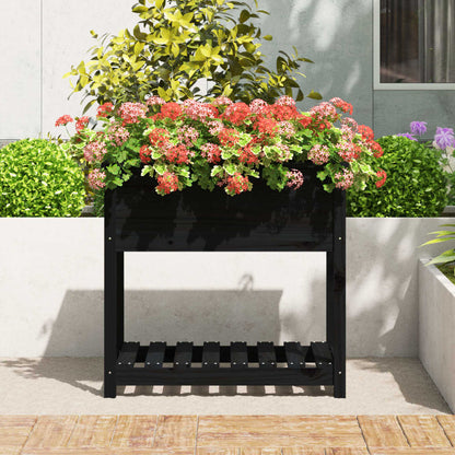 vidaXL Jardinière avec étagère Noir 82,5x54x81 cm Bois de pin massif