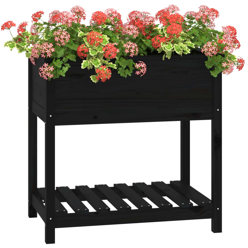 vidaXL Jardinière avec étagère Noir 82,5x54x81 cm Bois de pin massif