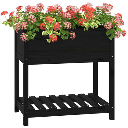 vidaXL Jardinière avec étagère Noir 82,5x54x81 cm Bois de pin massif
