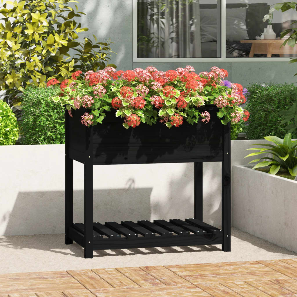 vidaXL Jardinière avec étagère Noir 82,5x54x81 cm Bois de pin massif