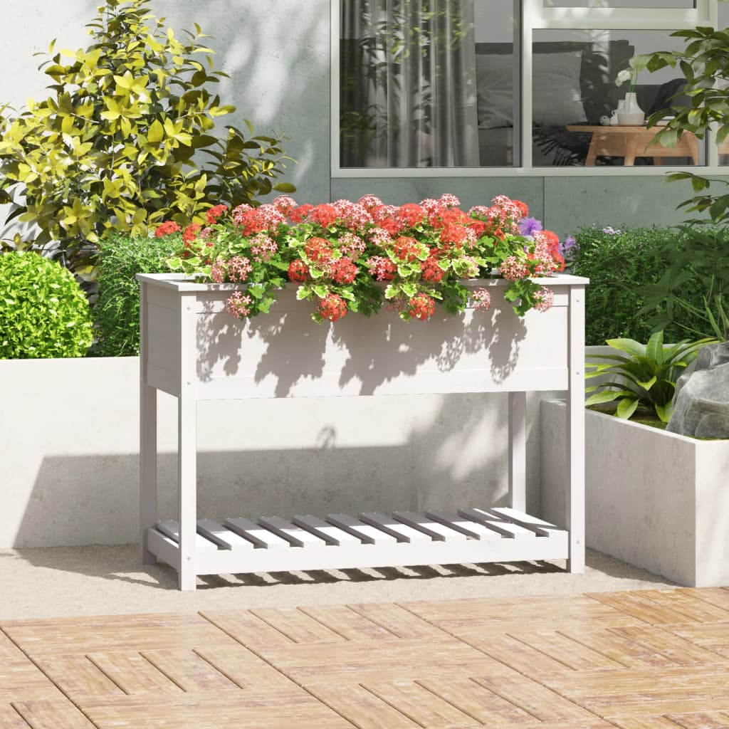 vidaXL Jardinière avec étagère Blanc 111,5x54x81 cm Bois de pin massif