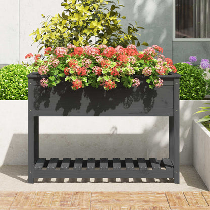 vidaXL Jardinière avec étagère Gris 111,5x54x81 cm Bois de pin massif