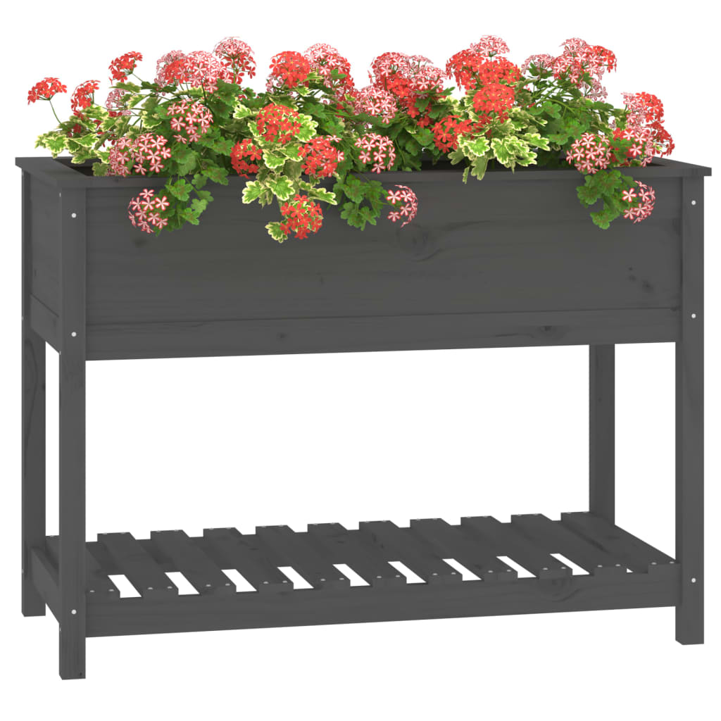 vidaXL Jardinière avec étagère Gris 111,5x54x81 cm Bois de pin massif