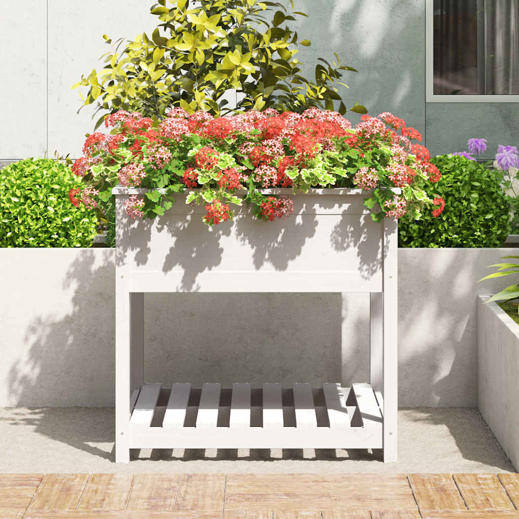 vidaXL Jardinière avec étagère Blanc 82,5x82,5x81 cm Bois de pin massif