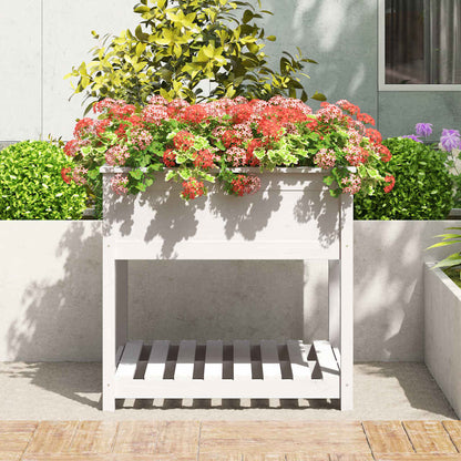 vidaXL Jardinière avec étagère Blanc 82,5x82,5x81 cm Bois de pin massif
